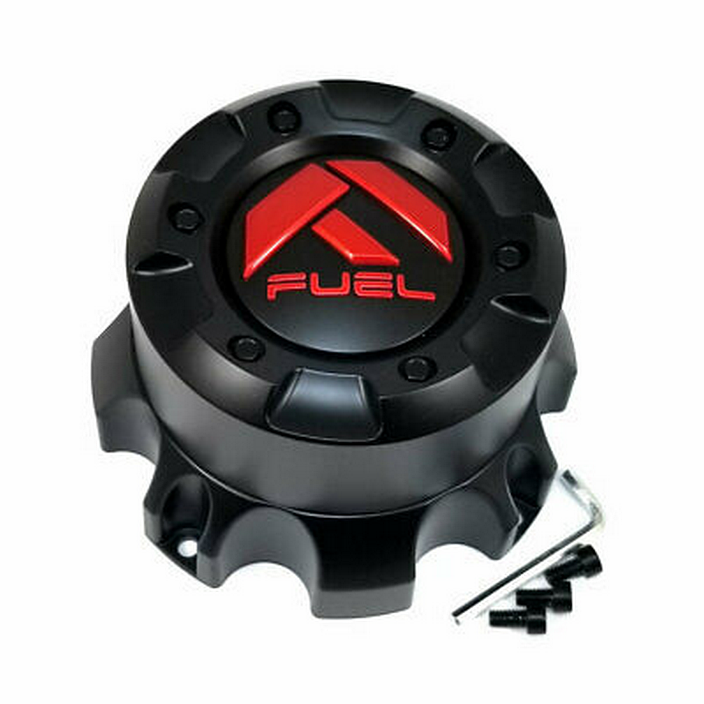 Fuel 1PC FUEL GL-BLACK RED LOGO 8 LUG CAP - TALL