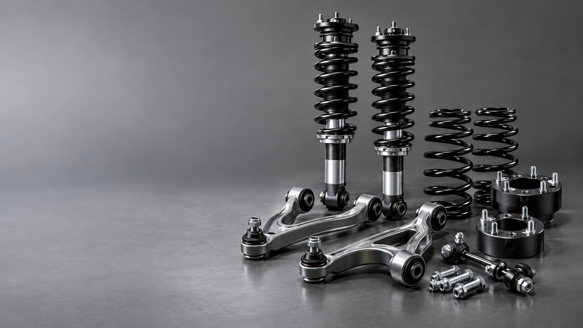 Illustrative suspension service artwork on a seamless gray studio background